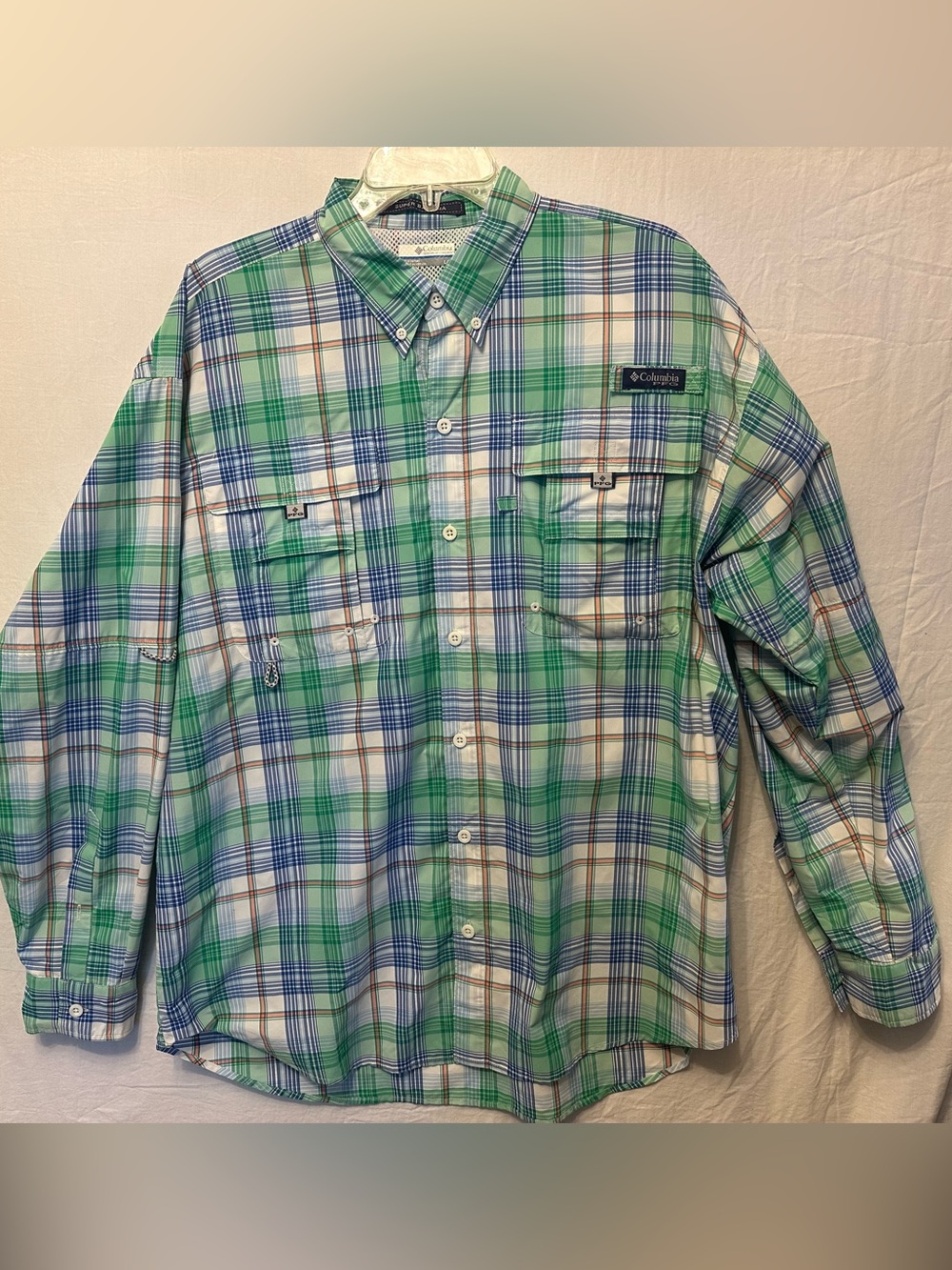Columbia PFG Super Bahama Omni-Shade Plaid Fishing Shirt Mens Large